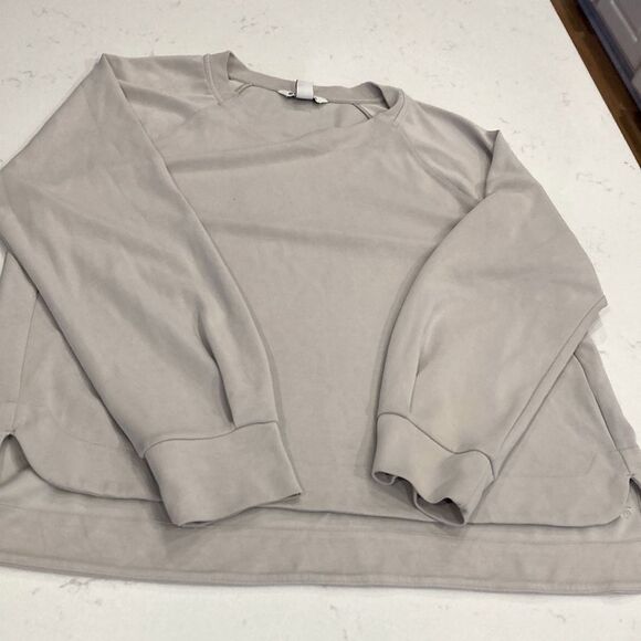 Athleta Seasoft Taupe Grey Buttery Boxy Crew Sweater XL l - Picture 2 of 7
